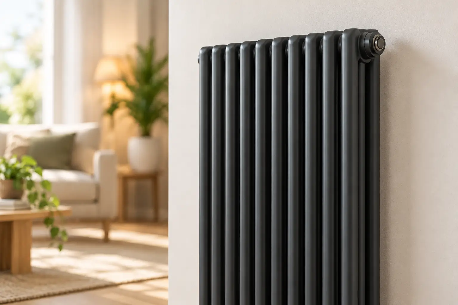 Contemporary charcoal radiator providing efficient warmth in a stylish modern home interior